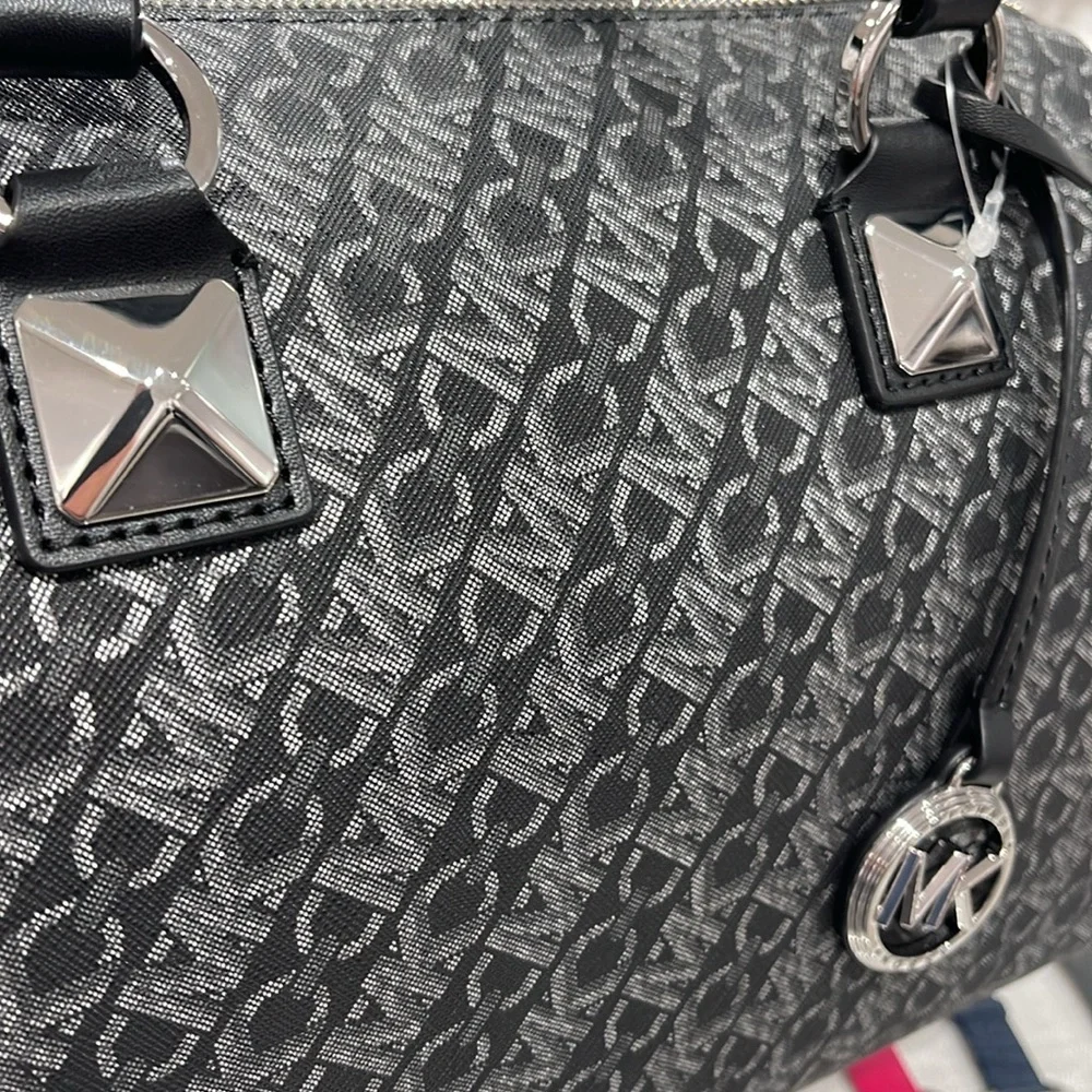 MICHAEL KORS Grayson Medium Metallic Empire Monogram Satchel NWT